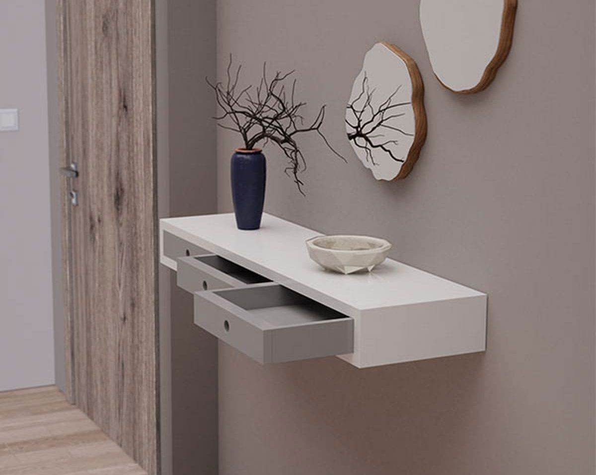 Consolas suspendidas de roble natural: El secreto para un recibidor moderno y amplio